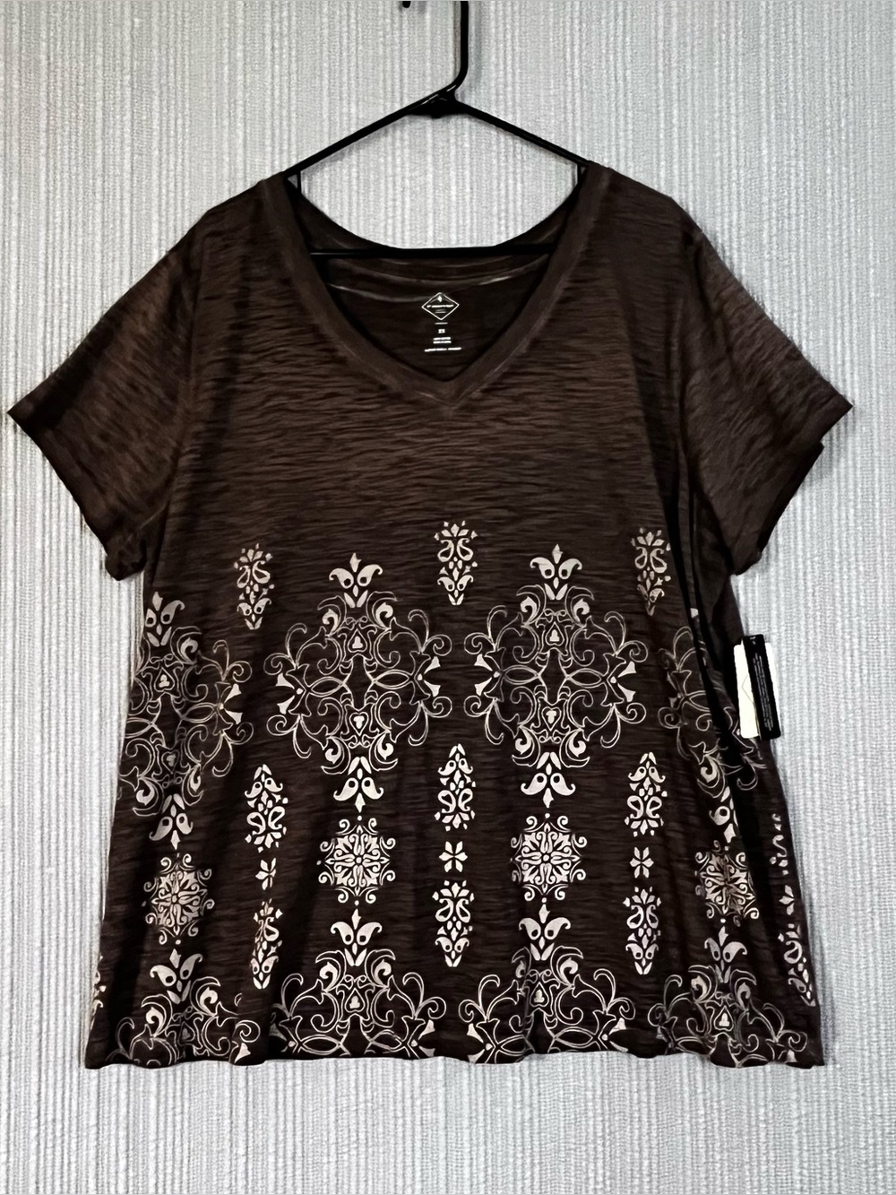 NWT St Johns Bay Cafe Brown Slub Knit Patterned Top Womens Plus 2X